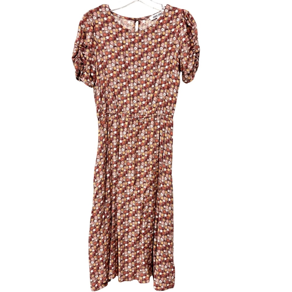 Mimi Chica Floral Midi Mauve Peasant Cottagecore Dress‎ Ruffle Sleeve Medium